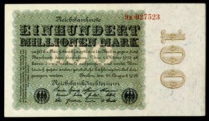 Papiermark of the Weimar Republic, post World War I hyperinflation era by Reichsbankdirektorium Berlin
