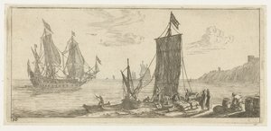Bay with a Hooker and a Warship by Reinier Nooms