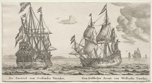 Ships of Amsterdam: The Pearl and East Indiaman, The Double Eagle, a West Indiaman by Reinier Nooms