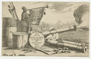 Title Page with the Equipment of a Warship and a Trumpeter by Reinier Nooms