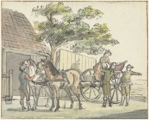Cart with Two Horses at the Inn De Donkere Kuil near Haarlem by Reinier Vinkeles (I)