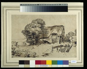 A Thatched Cottage by a Large Tree, a Figure Seated Outside, c.1648-52 by Rembrandt Harmensz. van Rijn