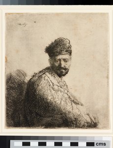 Bearded man in furred oriental cap: the artist