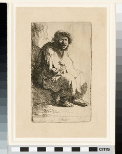 Beggar seated on a bank
