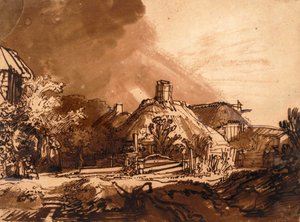 Cottages Before a Stormy Sky