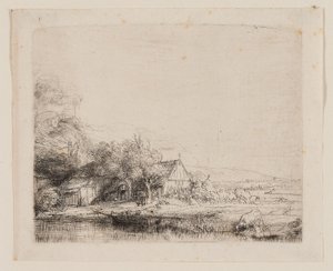 Landscape with a Cow Drinking by Rembrandt Harmensz. van Rijn