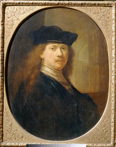 Rembrandt with a Cap on Architectural Background by Rembrandt Harmensz. van Rijn