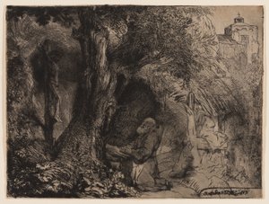 St. Francis Beneath a Tree Praying by Rembrandt Harmensz. van Rijn