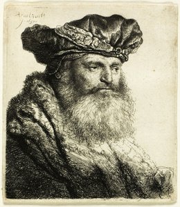 Bearded Man in a Velvet Cap with Jewel Clasp by Rembrandt van Rijn
