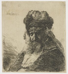 Bearded Old Man in a High Fur Cap, with Eyes Closed