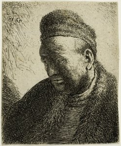 Beardless Man in a Fur Cloak and Cap: Bust by Rembrandt van Rijn