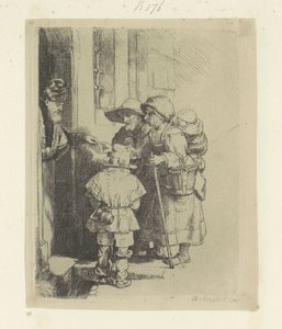 Begging Family Receiving Alms at the Door of a House by Rembrandt van Rijn