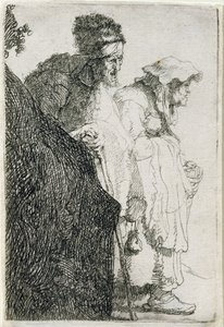 Beggar Man and Woman Behind a Bank by Rembrandt van Rijn