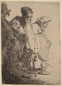 Beggar Man and Woman Behind a Bank by Rembrandt van Rijn