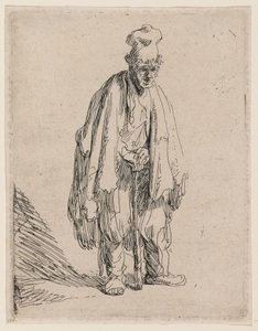 Beggar in a High Cap, Standing and Leaning on a Stick by Rembrandt van Rijn