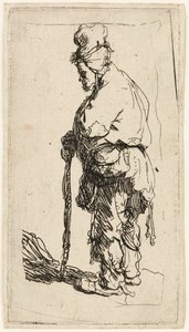 Beggar leaning on a stick