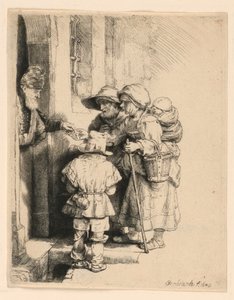 Beggars Receiving Alms at the Door of a House by Rembrandt van Rijn