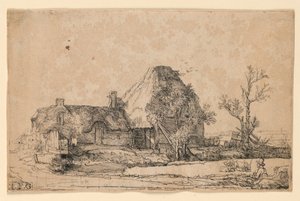 Cottages and Farm Building with a Man Sketching