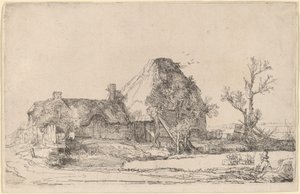 Cottages and Farm Buildings with a Man Sketching