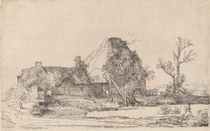 Cottages and Farm Buildings with a Man Sketching