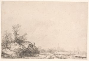 Cottages Beside a Canal: With a Church and Sailing Boat