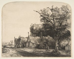 Landscape with Three Gabled Cottages Beside a Road by Rembrandt van Rijn