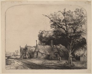 Landscape with Three Gabled Cottages Beside a Road by Rembrandt van Rijn