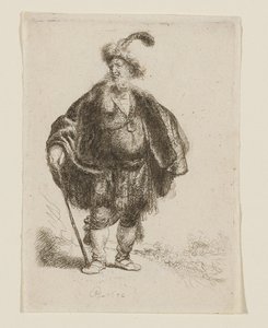 Man Standing in Oriental Costume and Plumed Fur Cap by Rembrandt van Rijn