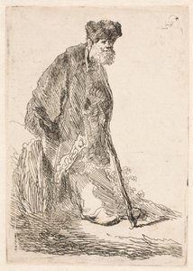 Man in a Cloak and Fur Cap Leaning Against a Bank by Rembrandt van Rijn