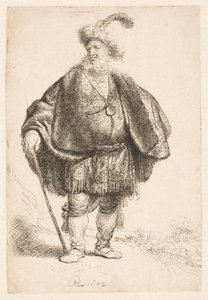 Man Standing in Oriental Costume and Plumed Fur Cap by Rembrandt van Rijn