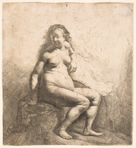 Naked Woman Seated on a Mound by Rembrandt van Rijn