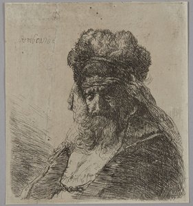 Old Bearded Man in a High Fur Cap, with Eyes Closed by Rembrandt van Rijn