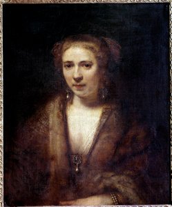 Portrait of Hendrickje Stoffels (1625-1663) at the beret of velvet, companion of the painter by Rembrandt van Rijn