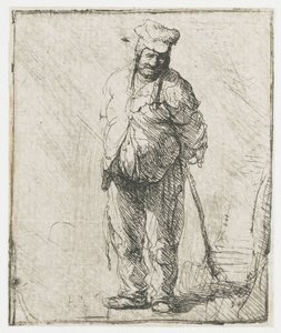 Ragged Peasant with His Hands Behind Him, Holding a Stick by Rembrandt van Rijn