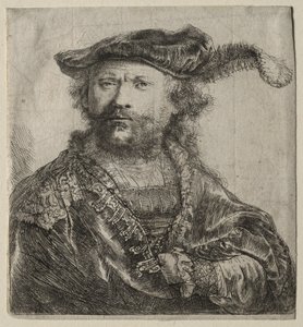 Self-Portrait in Velvet Cap with Plume by Rembrandt van Rijn