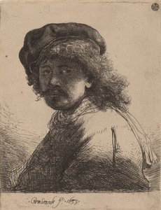 Self-Portrait in a Cap and Scarf with the Face Dark by Rembrandt van Rijn