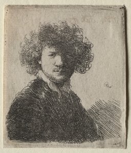 Self-Portrait with Curly Hair and White Collar: Bust by Rembrandt van Rijn