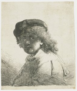Self-portrait in a Cap and Scarf with the Face Dark: Bust
