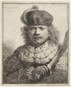 Self-Portrait with Raised Sabre by Rembrandt van Rijn