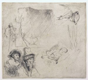 Sheet of Studies (with a Woman Lying Ill in Bed) by Rembrandt van Rijn