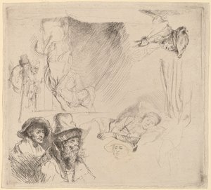 Sheet of Studies including a Woman Lying Ill in Bed by Rembrandt van Rijn