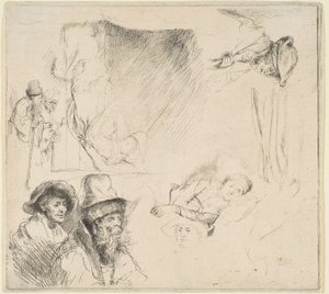 Sheet of Studies with a Woman Lying Ill in Bed by Rembrandt van Rijn