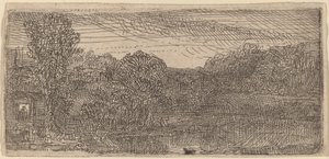 Small Gray Landscape: a House and Trees beside a Pool by Rembrandt van Rijn