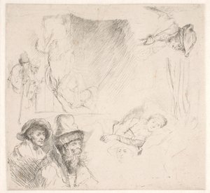 Study Sheet, Including a Woman in Bed by Rembrandt van Rijn