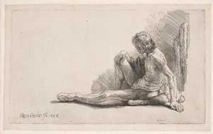 Study from the Nude: Man Seated on the Ground with One Leg Extended by Rembrandt van Rijn