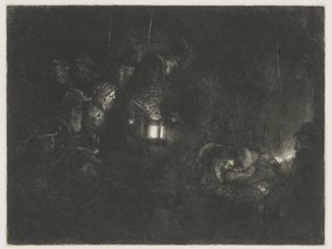 The Adoration of the Shepherds (detail) by Rembrandt van Rijn