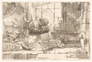 The Virgin and the Child with the Cat and Joseph at the Window by Rembrandt van Rijn