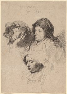 Three Heads of Women, One Asleep by Rembrandt van Rijn