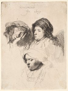 Three Heads of Women, One Asleep by Rembrandt van Rijn