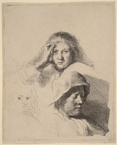 Three Heads of Women, One Lightly Etched by Rembrandt van Rijn